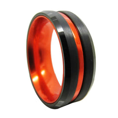 Black Beveled and Orange-Plated Tungsten Fashion Wedding Band-Rings-Innovato Design-6-Innovato Design