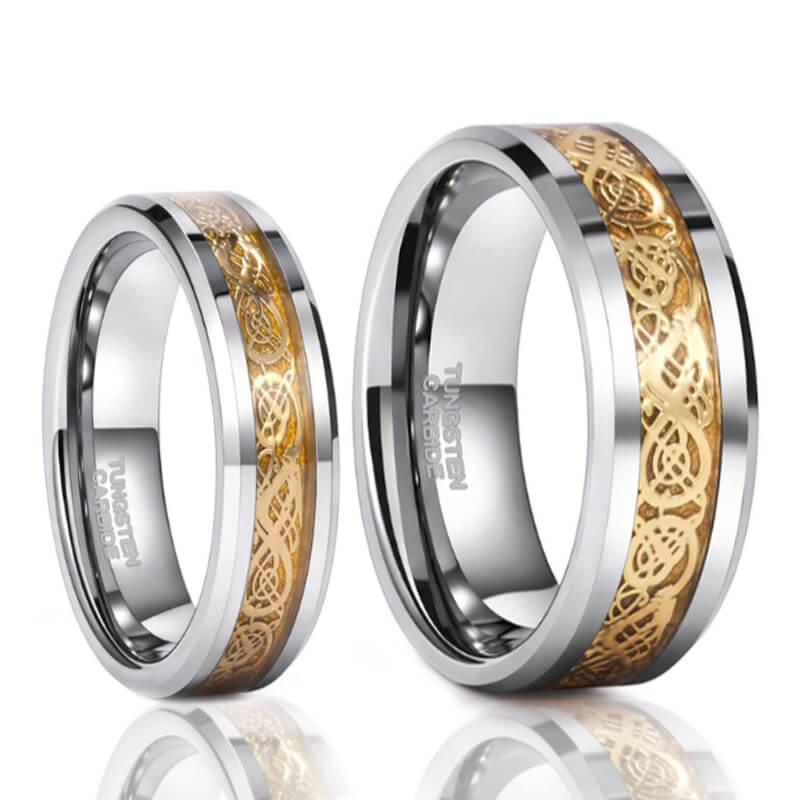 His & Her 6mm/8mm Tungsten Carbide Wedding Bands with Gold Carbon Fiber Inlay-Ring-Innovato Design-6-5-Innovato Design