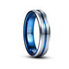 His & Her Cubic Zirconia Matte Blue Groove Tungsten Couple Rings Set-Ring-Innovato Design-7-7-Innovato Design