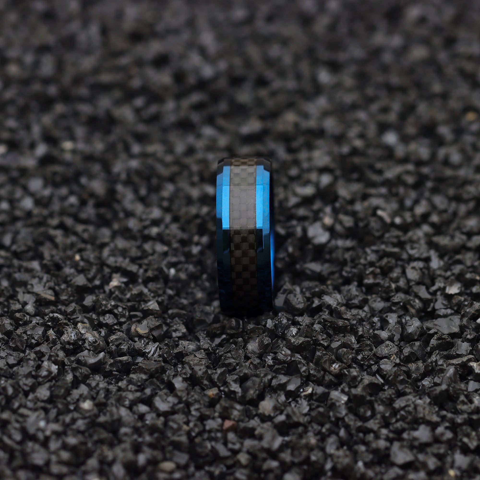 GENTLEMAN 8mm Blue Tungsten Carbide Ring Black Carbon Fiber Wedding Band Polished Finish Comfort Fit-Rings-Innovato Design-7-Innovato Design