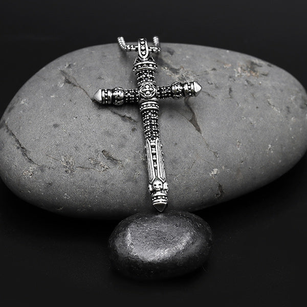 Tribal Cross Pendant with Black Cubic Zirconia Crystals Necklace-Necklaces-Innovato Design-18-Innovato Design