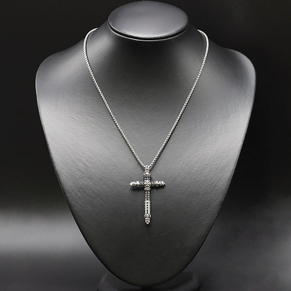 Tribal Cross Pendant with Black Cubic Zirconia Crystals Necklace-Necklaces-Innovato Design-18-Innovato Design