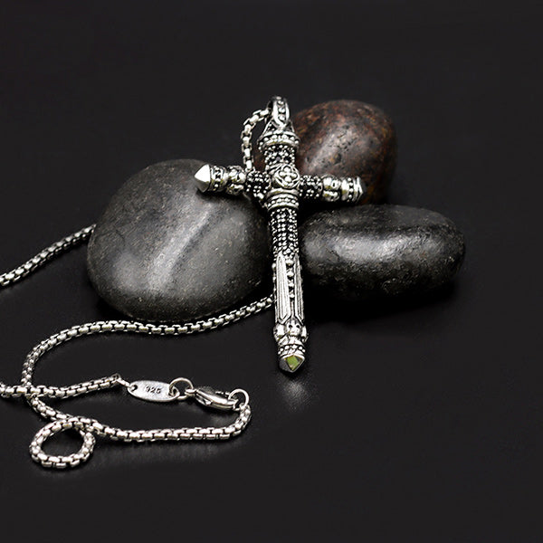 Tribal Cross Pendant with Black Cubic Zirconia Crystals Necklace-Necklaces-Innovato Design-18-Innovato Design
