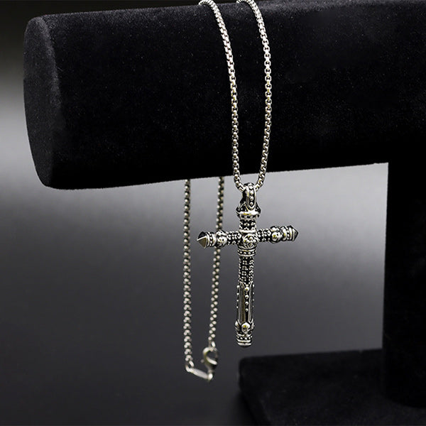 Tribal Cross Pendant with Black Cubic Zirconia Crystals Necklace-Necklaces-Innovato Design-18-Innovato Design