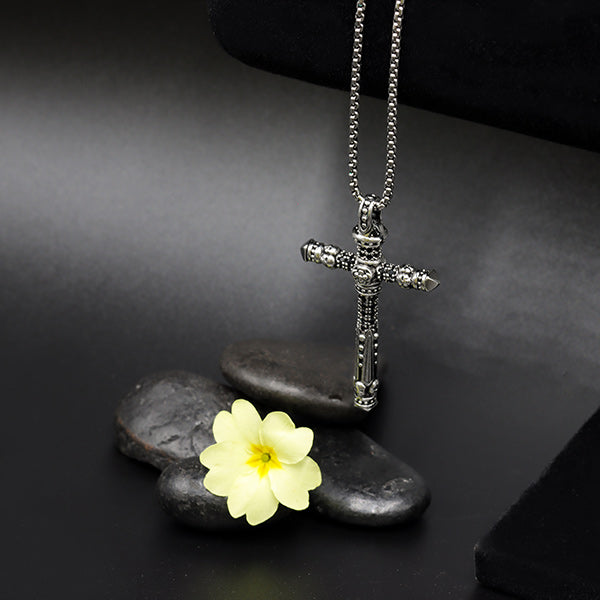 Tribal Cross Pendant with Black Cubic Zirconia Crystals Necklace-Necklaces-Innovato Design-18-Innovato Design