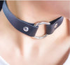 Women's Alloy Leather Necklace Glass Choker Collar Black Silver Tone Adjustable - InnovatoDesign