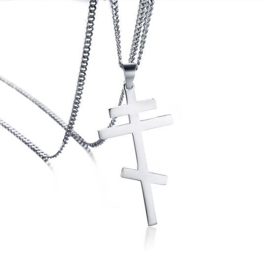 Simple Orthodox Cross Pendant with Chain Necklace-Necklaces-Innovato Design-Silver-Innovato Design