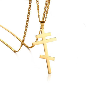 Simple Orthodox Cross Pendant with Chain Necklace-Necklaces-Innovato Design-Gold-Innovato Design