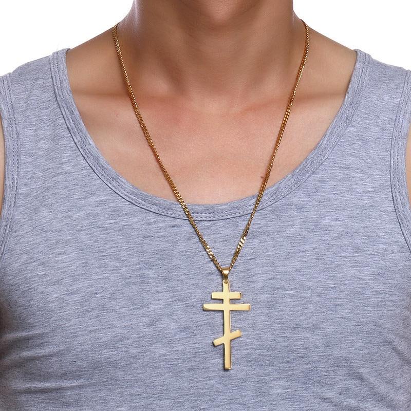 Simple Orthodox Cross Pendant with Chain Necklace-Necklaces-Innovato Design-Gold-Innovato Design