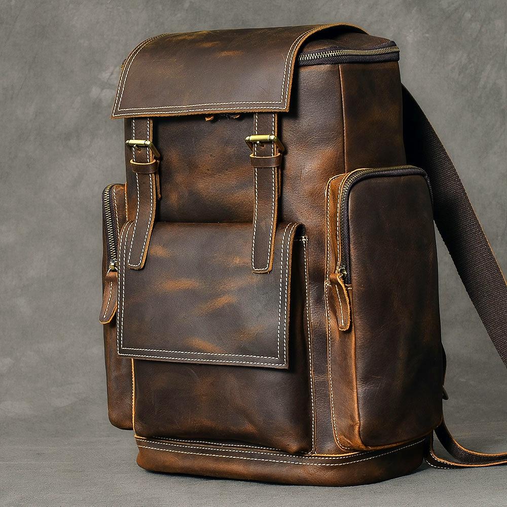 Retro Brown Leather Travel Backpack 36 to 55 Litre for Men-Canvas and Leather Backpack-Innovato Design-Innovato Design