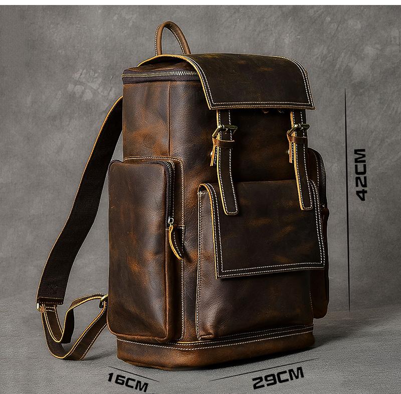 Retro Brown Leather Travel Backpack 36 to 55 Litre for Men-Canvas and Leather Backpack-Innovato Design-Innovato Design