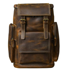 Retro Brown Leather Travel Backpack 36 to 55 Litre for Men-Canvas and Leather Backpack-Innovato Design-Innovato Design
