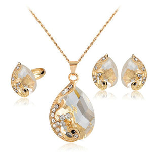 Crystal Necklace, Earrings & Ring Wedding Jewelry Set-Jewelry Sets-Innovato Design-White-Innovato Design