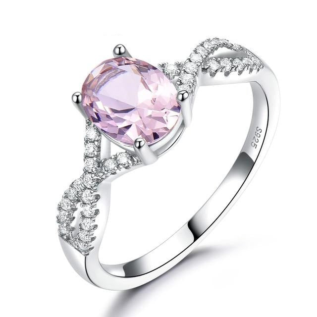 Oval Cut Cubic Zirconia 925 Sterling Silver Romantic Engagement Ring-Rings-Innovato Design-5-Pink-Innovato Design