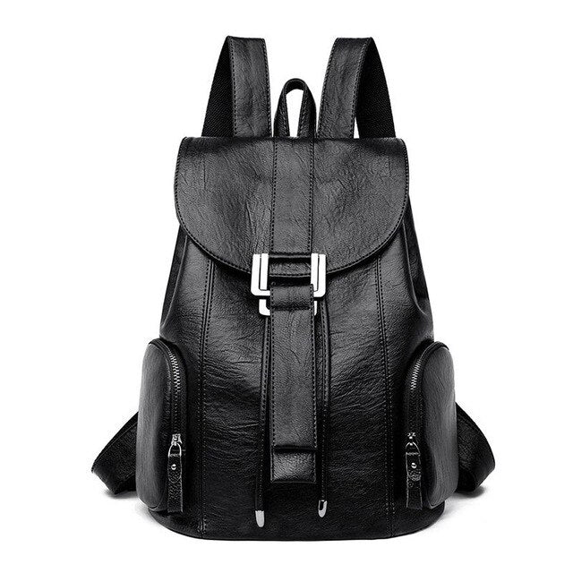 Casual Leather School Bag and Travel Backpack-Backpacks-Innovato Design-Black-Innovato Design