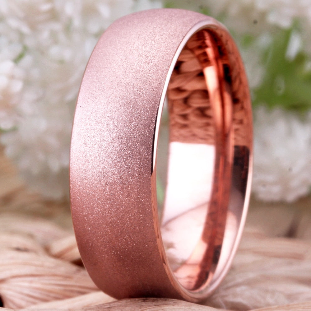 Classic Rose Golden Sandblasted Tungsten Carbide Wedding Band-Rings-Innovato Design-6-Innovato Design