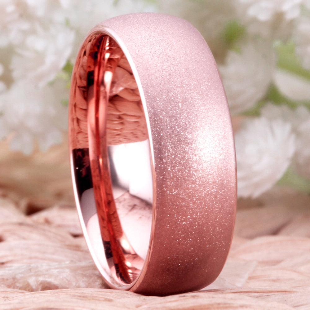 Classic Rose Golden Sandblasted Tungsten Carbide Wedding Band-Rings-Innovato Design-6-Innovato Design