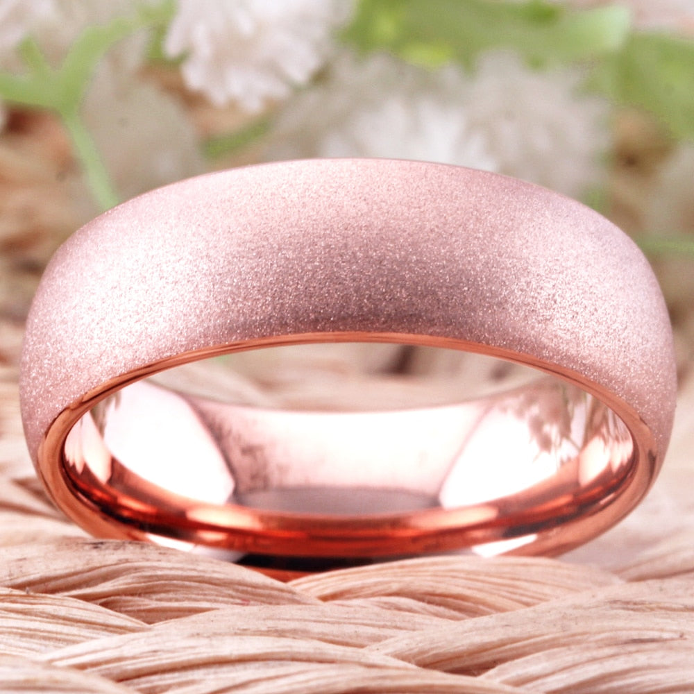Classic Rose Golden Sandblasted Tungsten Carbide Wedding Band-Rings-Innovato Design-6-Innovato Design