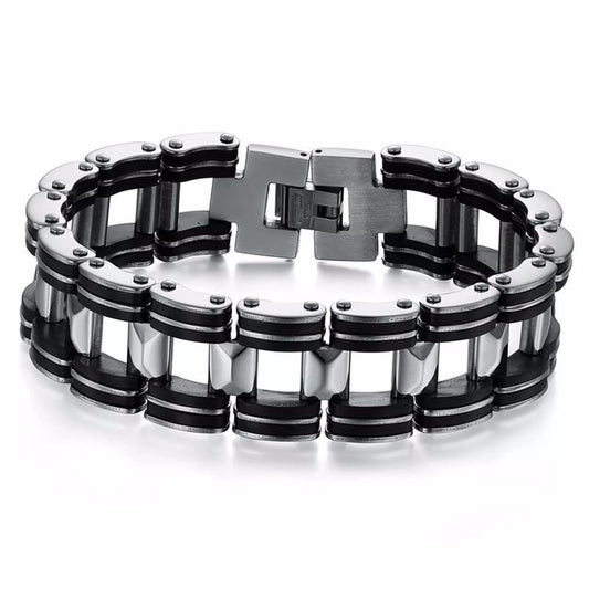 Luxury Titanium Biker Chain Bracelet Silver & Black - InnovatoDesign