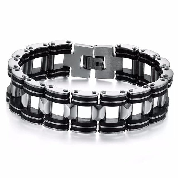 Luxury Titanium Biker Chain Bracelet Silver & Black-Bracelets-Innovato Design-Innovato Design