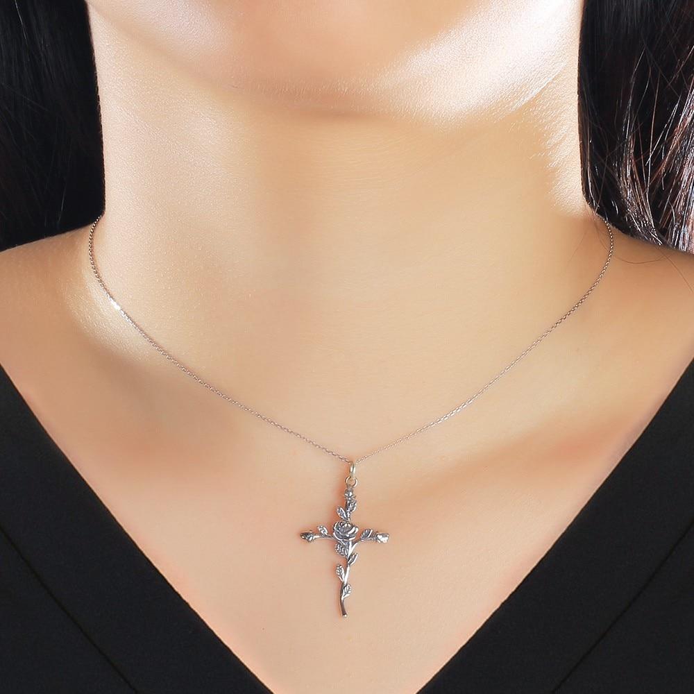 Sterling Silver Rose Stem Cross Pendant and Necklace-Necklaces-Innovato Design-Silver-Innovato Design