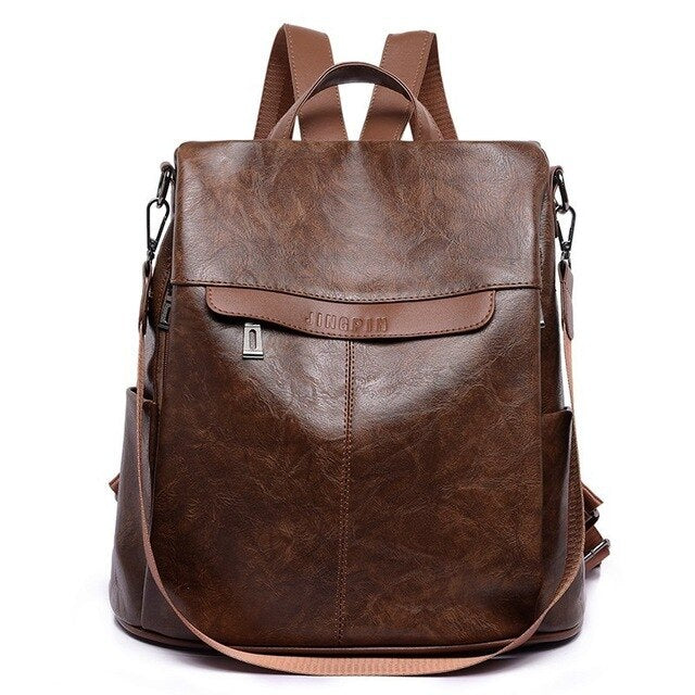 PU Leather School Bag and Backpack-Backpacks-Innovato Design-Brown-Innovato Design