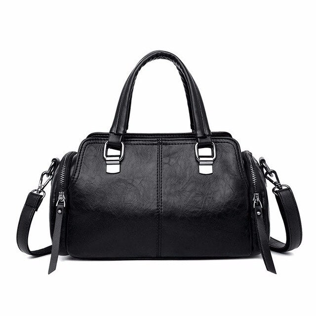 Luxury Vintage Casual Leather Tote Bag, Shoulder Bag and Handbag-Handbags-Innovato Design-Black-Innovato Design