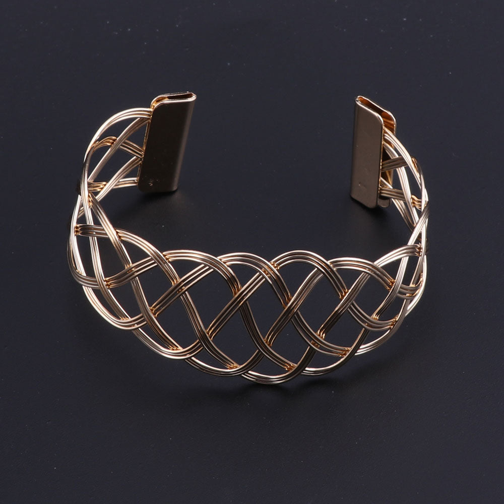 Gold-Plated Weaved Design Necklace, Bracelet & Earrings Wedding Statement Jewelry Set-Jewelry Sets-Innovato Design-Innovato Design