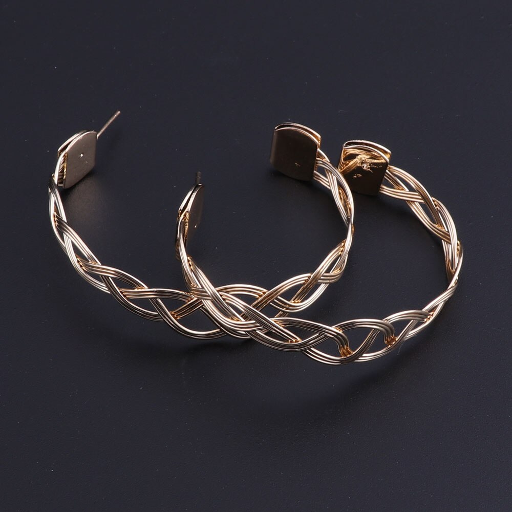 Gold-Plated Weaved Design Necklace, Bracelet & Earrings Wedding Statement Jewelry Set-Jewelry Sets-Innovato Design-Innovato Design