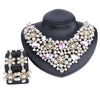 Crystal Flower Necklace & Earrings Wedding Statement Jewelry Set