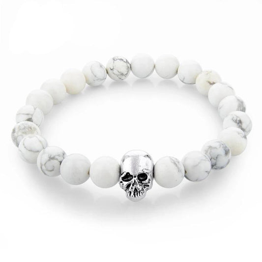 Handmade Natural Stone Skull Charm Bracelet-Skull Bracelet-Innovato Design-Black-Innovato Design