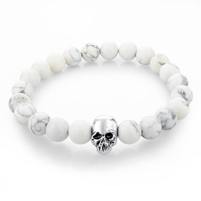 Handmade Natural Stone Skull Charm Bracelet-Skull Bracelet-Innovato Design-White-Innovato Design