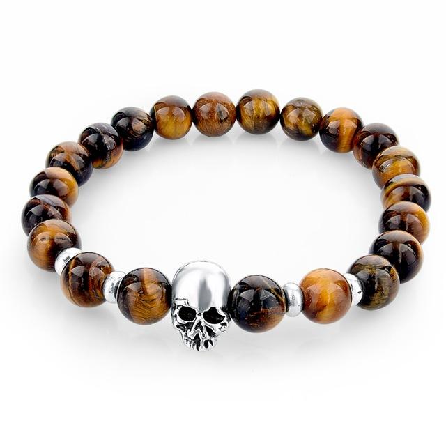 Handmade Natural Stone Skull Charm Bracelet-Skull Bracelet-Innovato Design-Dark Brown-Innovato Design
