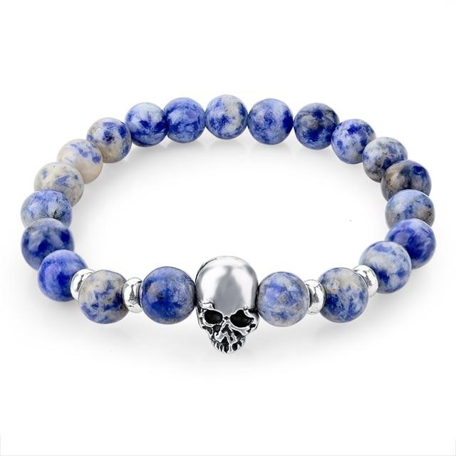 Handmade Natural Stone Skull Charm Bracelet-Skull Bracelet-Innovato Design-Dark Blue-Innovato Design