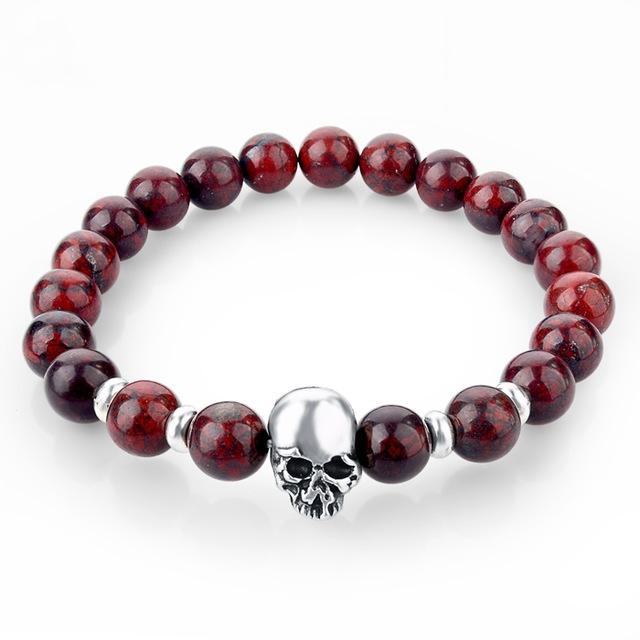 Handmade Natural Stone Skull Charm Bracelet-Skull Bracelet-Innovato Design-Black-Innovato Design