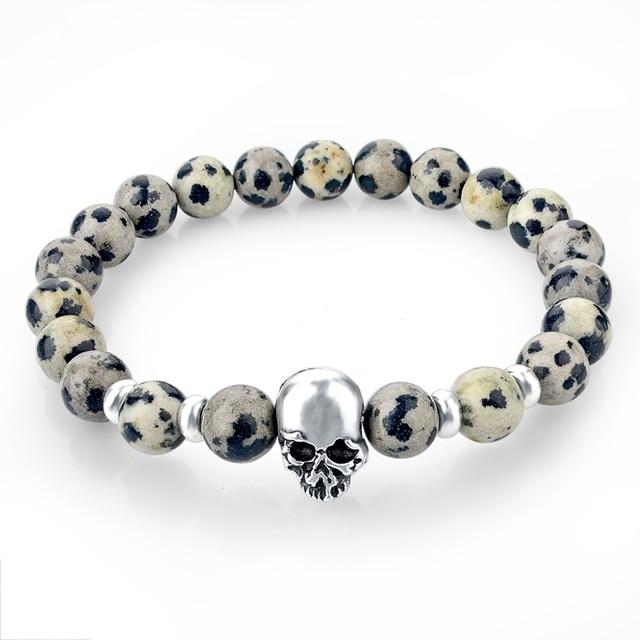 Handmade Natural Stone Skull Charm Bracelet-Skull Bracelet-Innovato Design-Gray-Innovato Design