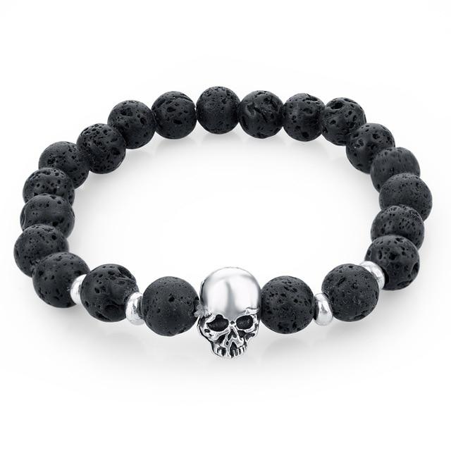 Handmade Natural Stone Skull Charm Bracelet-Skull Bracelet-Innovato Design-Black-Innovato Design