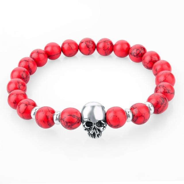 Handmade Natural Stone Skull Charm Bracelet-Skull Bracelet-Innovato Design-Red-Innovato Design