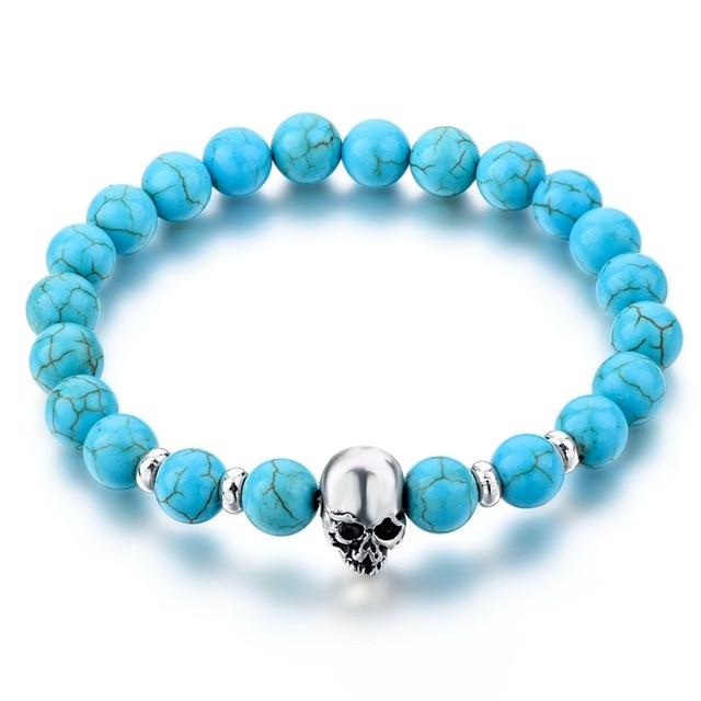 Handmade Natural Stone Skull Charm Bracelet-Skull Bracelet-Innovato Design-Blue-Innovato Design