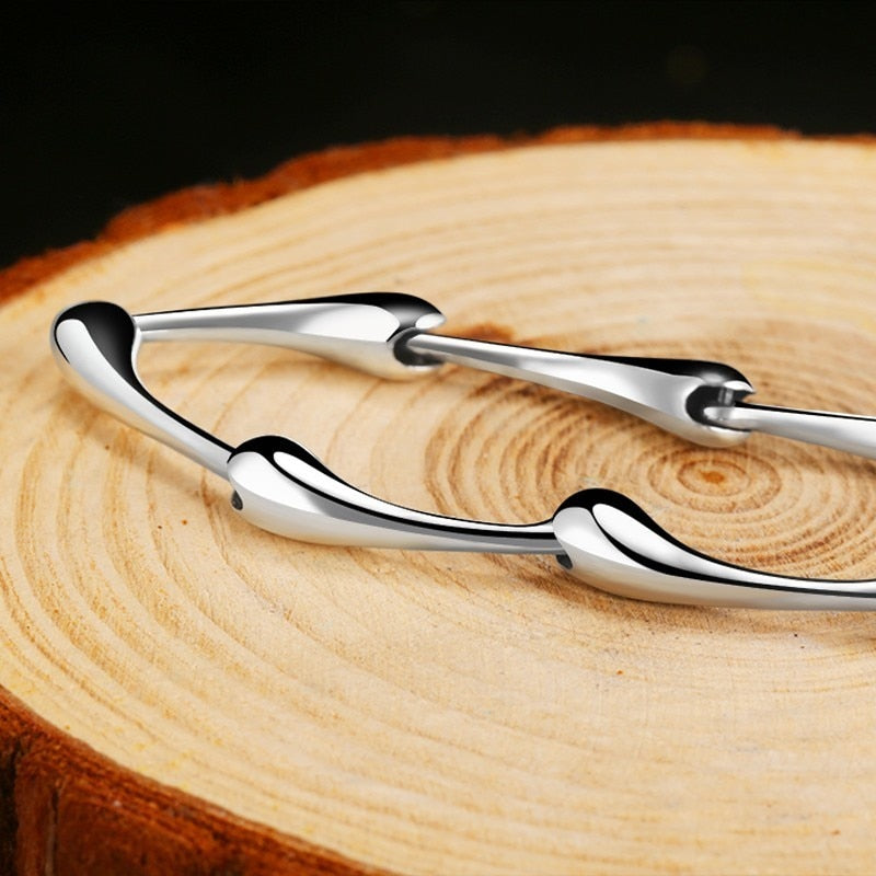 Water Droplets Link 925 Sterling Silver Adjustable Rock Bracelet-Bracelets-Innovato Design-Innovato Design