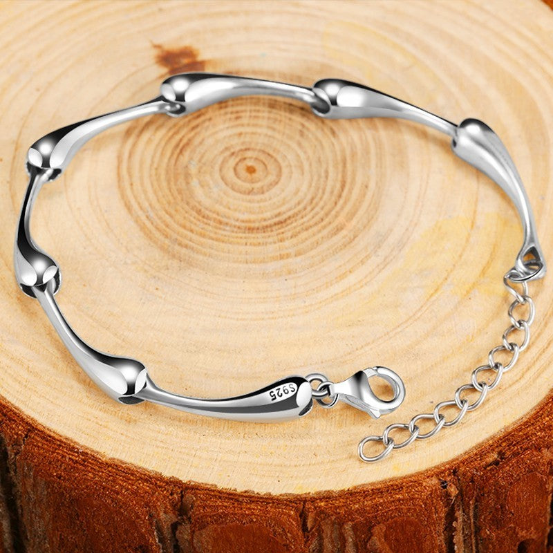 Water Droplets Link 925 Sterling Silver Adjustable Rock Bracelet-Bracelets-Innovato Design-Innovato Design