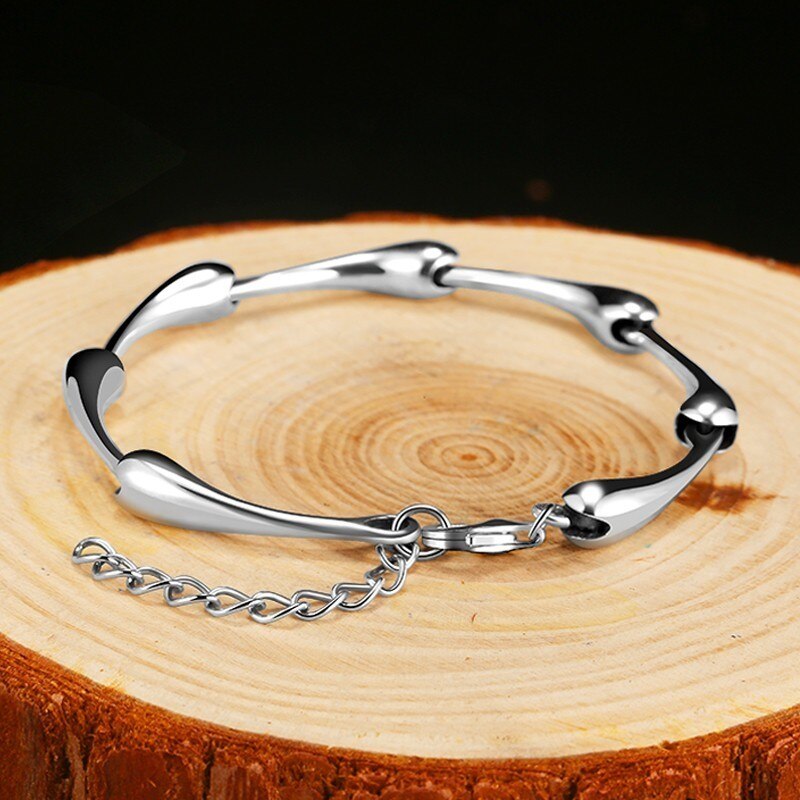 Water Droplets Link 925 Sterling Silver Adjustable Rock Bracelet-Bracelets-Innovato Design-Innovato Design