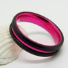 6mm Classic Black Beveled with Pink Inlay Tungsten Wedding Ring-Rings-Innovato Design-5-Innovato Design