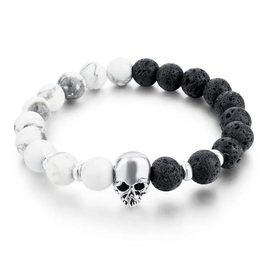 Natural Stone Elastic Beaded Skull Bracelet-Skull Bracelet-Innovato Design-Black-Innovato Design