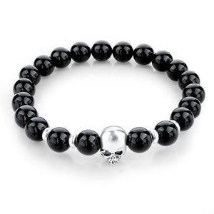 Natural Stone Elastic Beaded Skull Bracelet-Skull Bracelet-Innovato Design-Black-Innovato Design