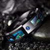 8mm Black Tungsten Carbide in Abalone Shell Inlay with Cubic Zirconia Wedding Band - InnovatoDesign