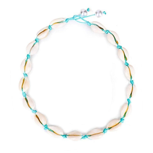Blue Rope Puka Shell Necklace with Pearl Lock-Necklaces-Innovato Design-Innovato Design