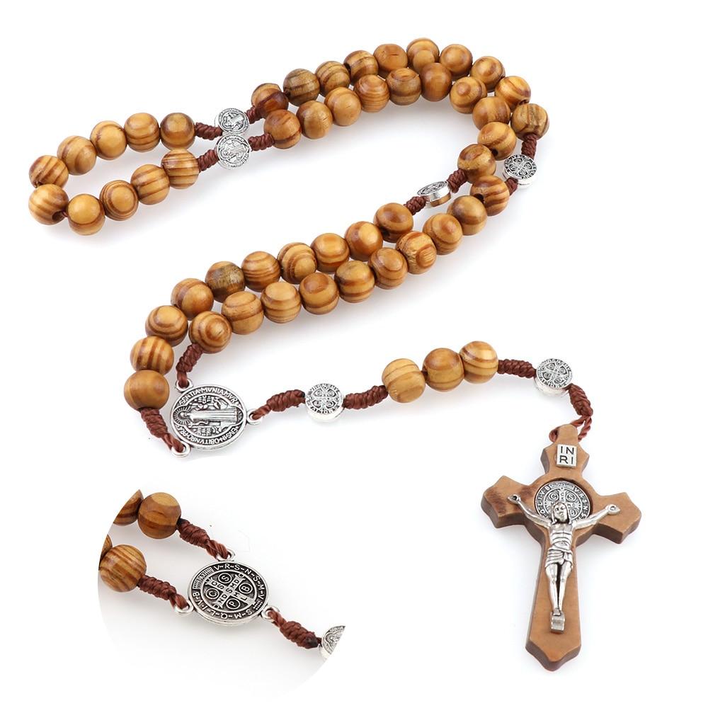 Wooden Beaded Rosary Crucifix of St. Benedict Pendant Necklace-Necklaces-Innovato Design-Innovato Design