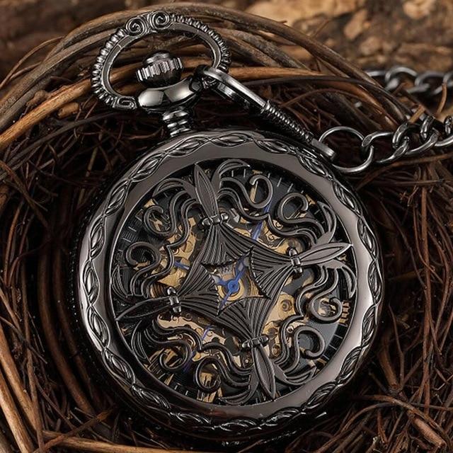 Black and Gold Pocket Watch with Hollow Carved Design-Pocket Watch-Innovato Design-Innovato Design