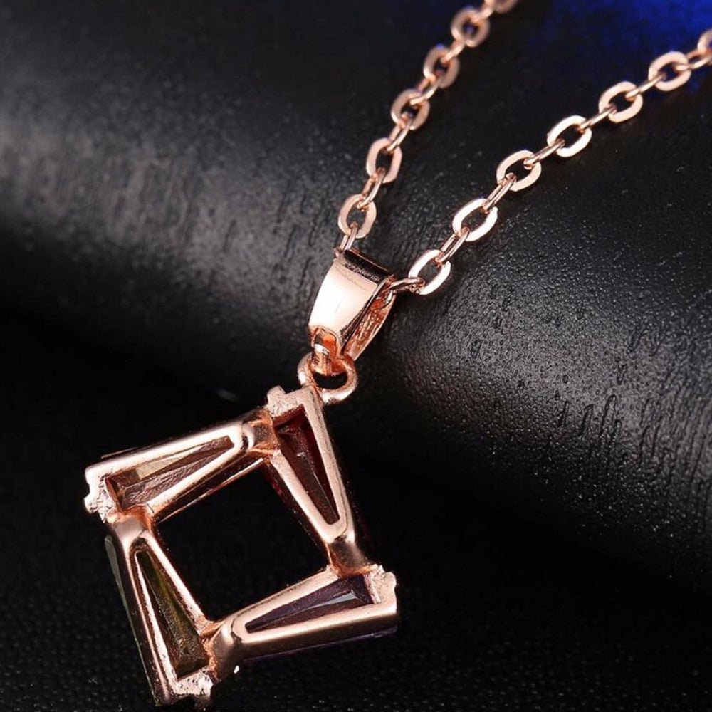 Rose-Gold-Plated Multicolor Cubic Zirconia Necklace & Earrings Wedding Jewelry Set-Jewelry Sets-Innovato Design-Innovato Design